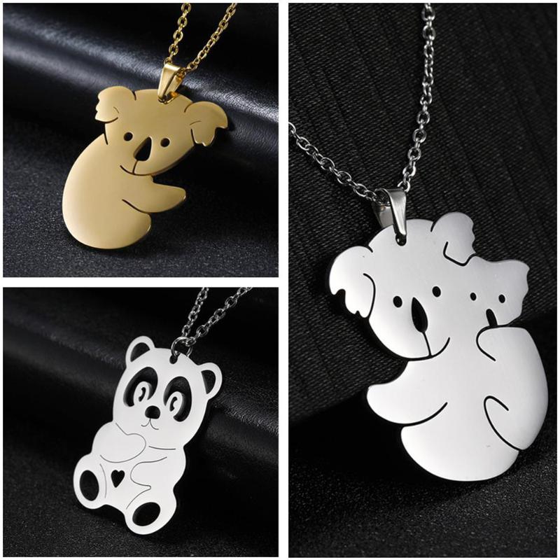 

Teamer Protect Cute Koala Panda Animal Pendant Necklace Stainless Steel Link Chain Choker Necklaces Jewelry Gift for Friend
