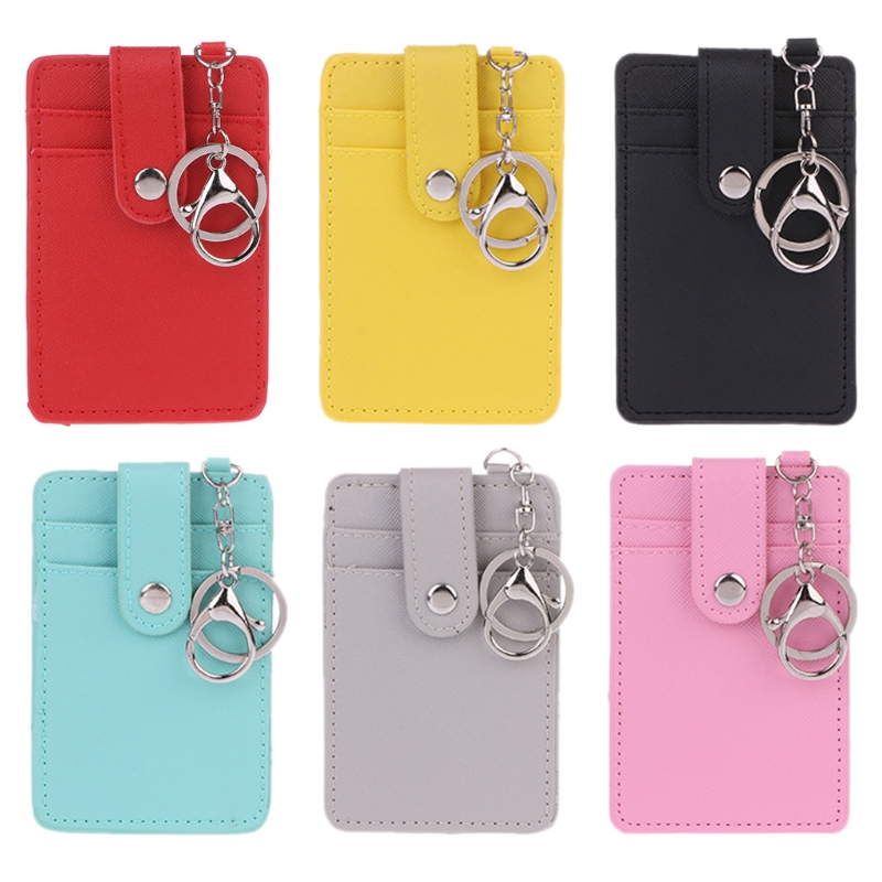 

Unisex Colors Portable ID Card Holder Bus Cards Cover Case Office Work Key Chain Key ring Tool, Bk