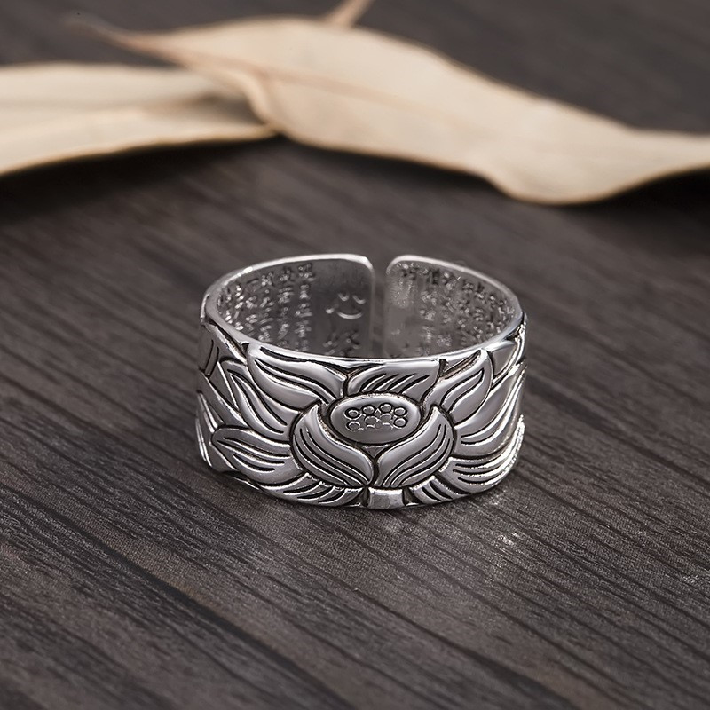 

Prettyland Silver-plated Jewelry Vintage Amulet Buddha Lotus Baltic Buddhist Scriptures Opening Rings for Men Women