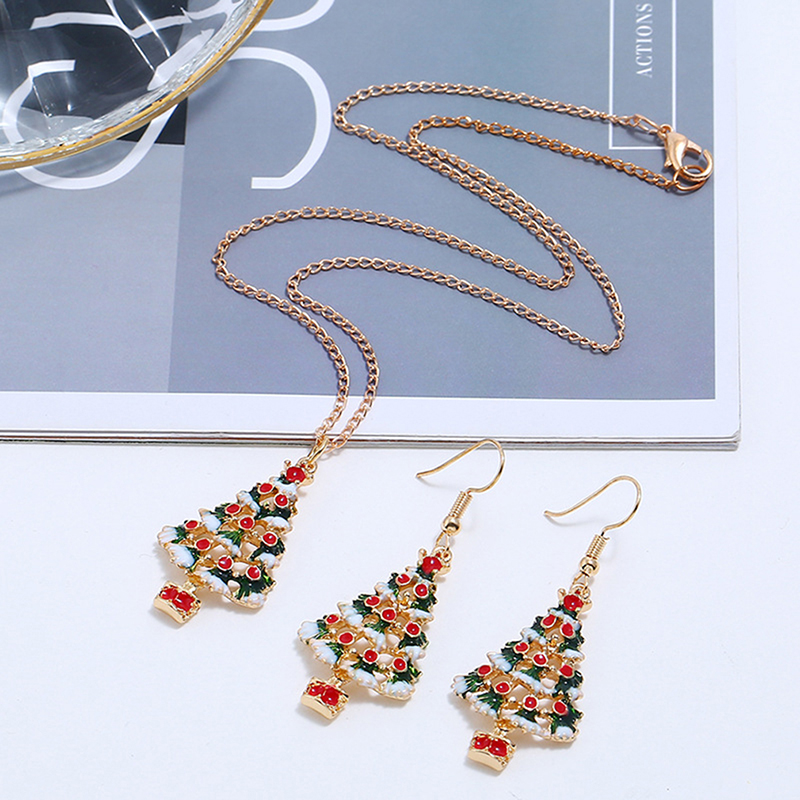 

Cute Christmas Jewelry Set Tree Drop Earrings Pendant Long Necklaces Individuality Female Jewelry Party Stage Gifts For Girls, As pic