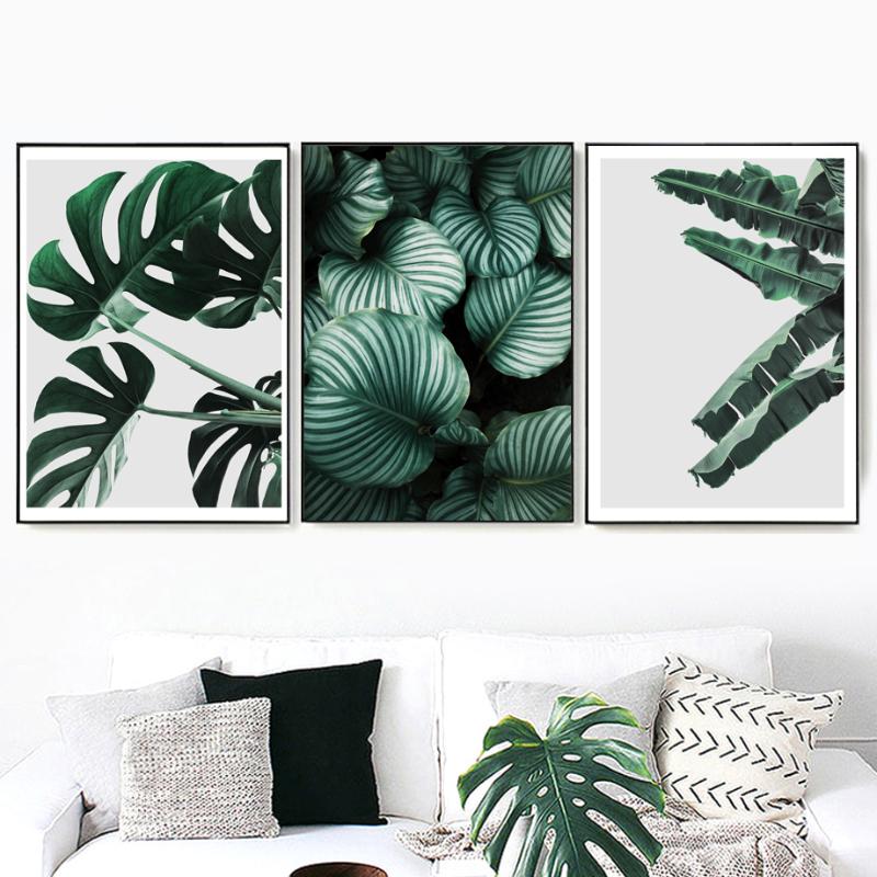 

Fresh Green Big Leaves Tropical Plants Wall Art Canvas Painting Nordic Posters And Prints Wall Pictures For Living Room Decor