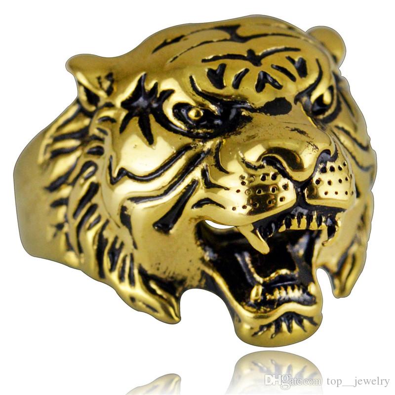 

cgjxs Wholesale Super Quality Punk Rock Mens Biker Rings Vintage Gothic Skeleton Silver Jewelry 18k Gold Plated Tiger Skull Ring Men Us Size