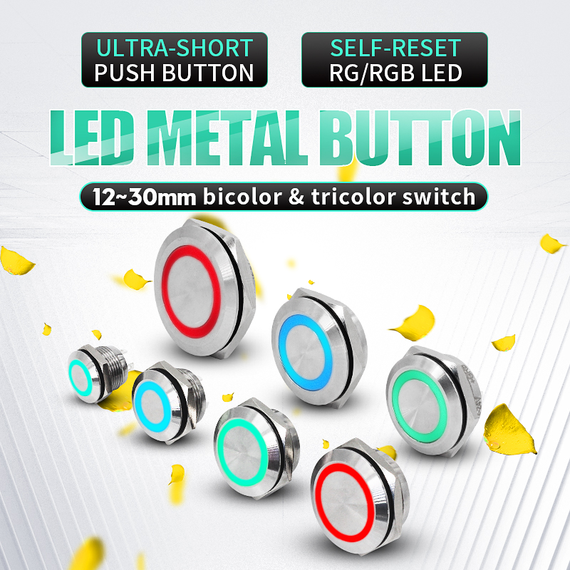 

short touch push button momentary tact switch led Auto reset button with Two or three-color LED lignt metal switch Waterproof