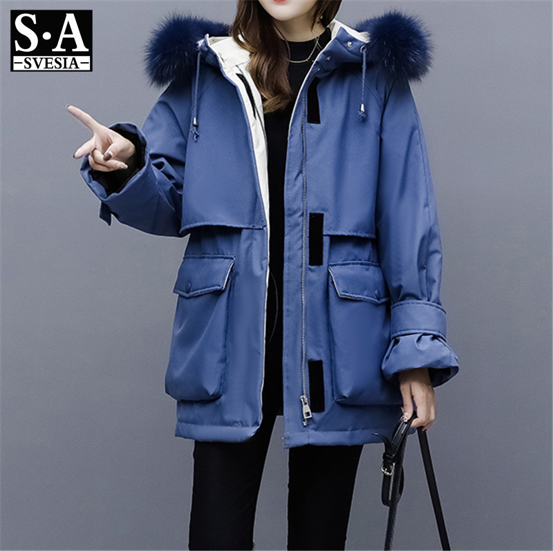 

Women' down coats jackets 2020 new white duck down thick Korean version of real fur collar jacket coat, Black