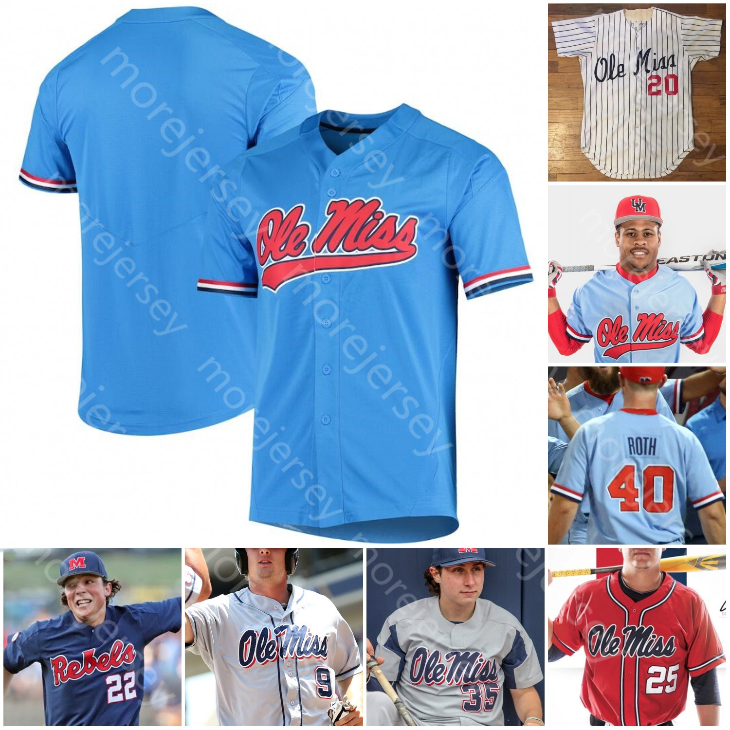 

Custom Ole Miss Jersey NCAA Baseball College Tyler Keenan Servideo Anthony Elko Chatagnier Lynn Rolison Zack Cozart Dunhurst Baker Cioffi, Baby blue