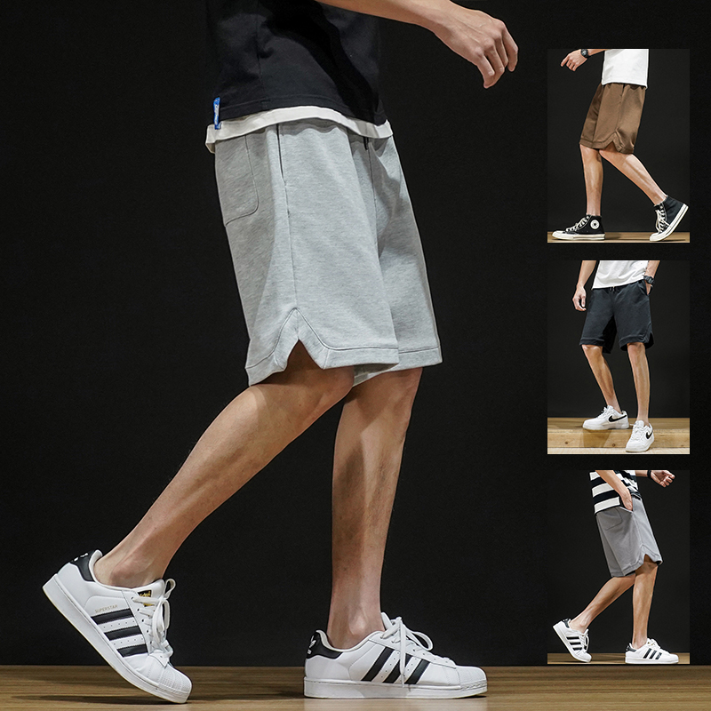 

2020 Japanese Plus Size Men's Sweatpants Knee Length Beach Shorts Cotton Biker Shorts for Men Streetwear Athletic Running, Light gray