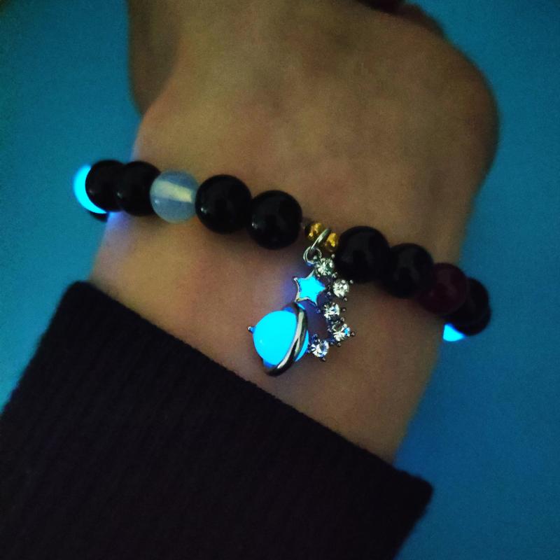 

Charm Bracelets Fashion Creativity Luminous Men Natural Stone Bead Glow In The Dark Women Bracelet Fluorescence Elastic Jewelry