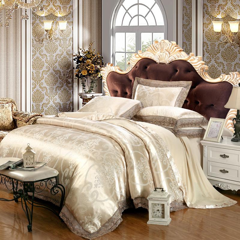 

New Modal Silk Cotton Luxury Jacquard Classic Bedding Set lace bedclothes Duvet cover Bed sheet Pillow case  King 4pcs, Trj2
