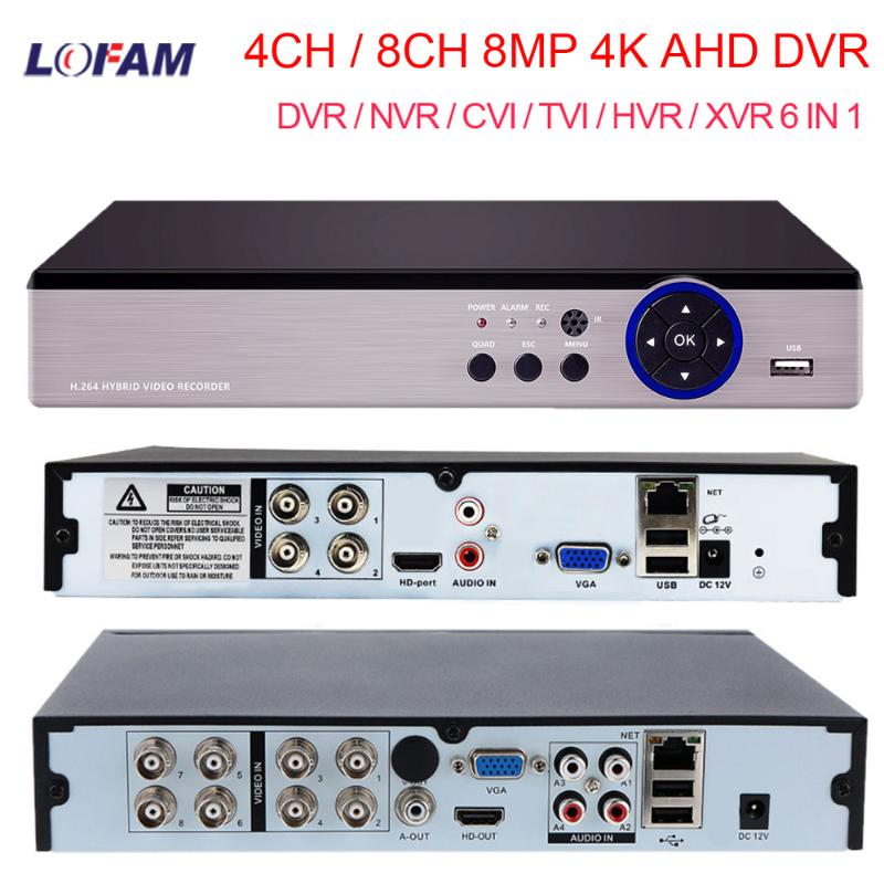 

LOFAM DVR Video Recorder AHD 4CH 8CH 8MP CCTV Surveillance NVR Hybrid H.265 4K Security DVR For AHD IP TVI CVI Analog Cameras