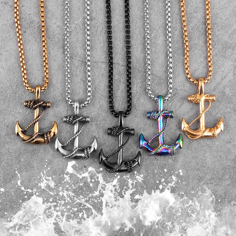 

Gold Black Anchor Men Necklaces Pendants Chain Punk Cool for Boyfriend Male Stainless Steel Jewelry Creativity Gift Wholesale