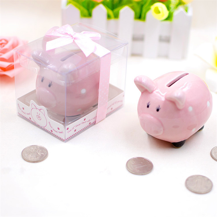 

100PCS Kids Money Box Christmas Gifts Ceramic Piggy Bank Pink/Blue Coin Box Baptism Favors Souvenirs