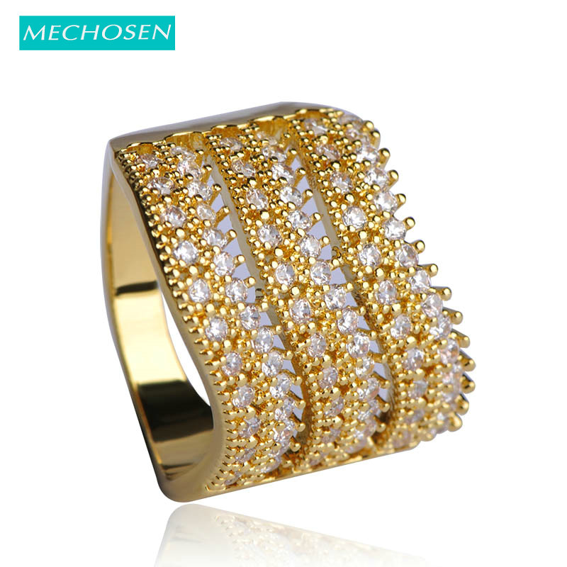 

MECHOSEN Sparkling Cubic Zirconia Wide Rings For Women Prong Setting 6 Lines Stone Ring Men Jewelry Engagement Anillos Mujer