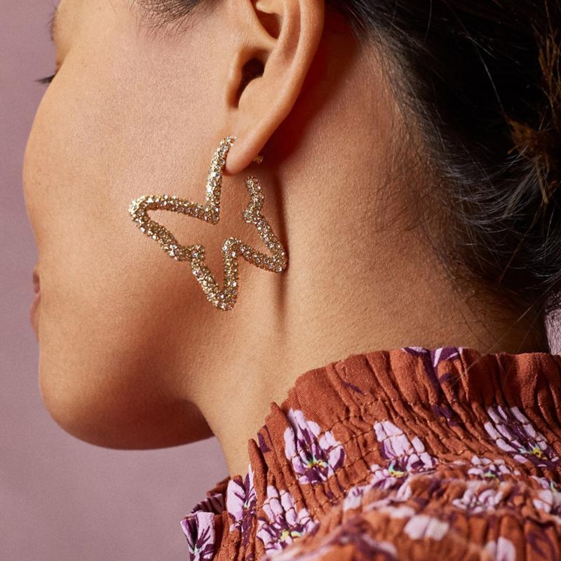 

New Design Insect Butterfly Drop Earrings Fashion Rhinestone Crystal Statement Hollow Earrings Wedding Brincos 2020
