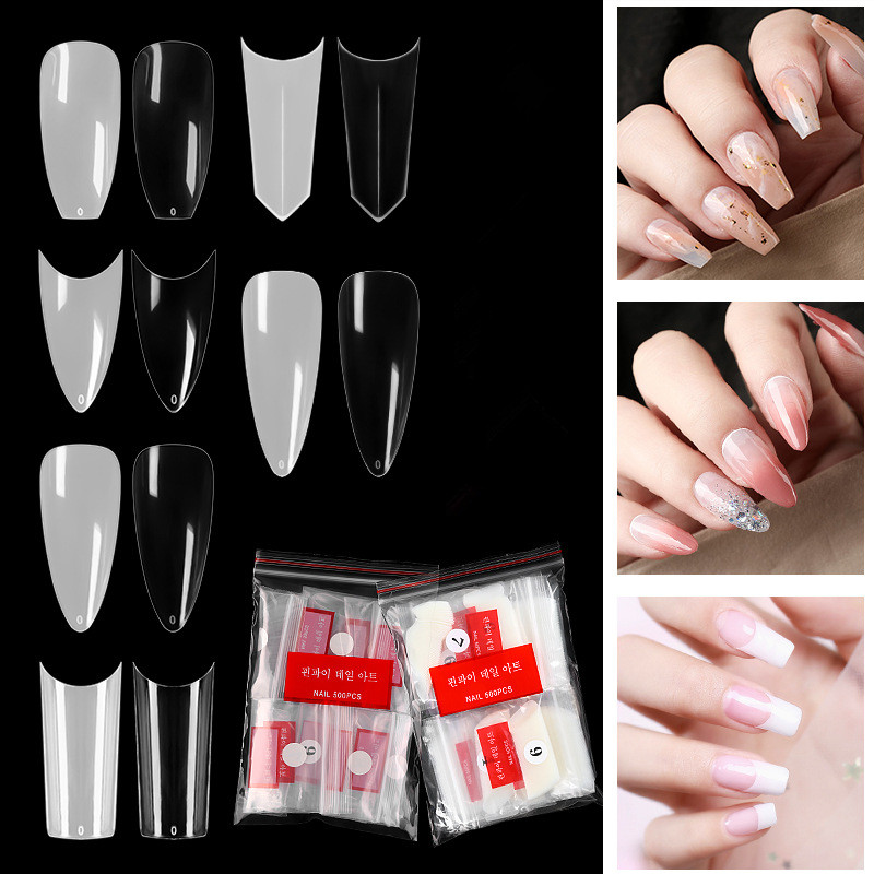 500pcs Professional Acrylic Fake Nail Art Ballet French Pointed False Nail Display ABS Tips DIY Salon Tools H073-image-585295135
