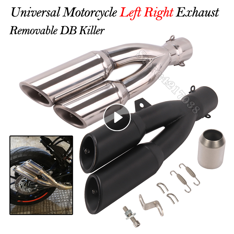 

Universal Motorcycle Double Hole Exhaust Pipe Pot Echappement Moto Motorbike Muffler Escape For benelli 502C Ninja 250 R1 R3 R25