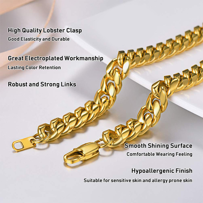 

gold necklace mens chain stainless steel hip hop punk cuban link chain necklace steel Tone large long jewelry wholesale