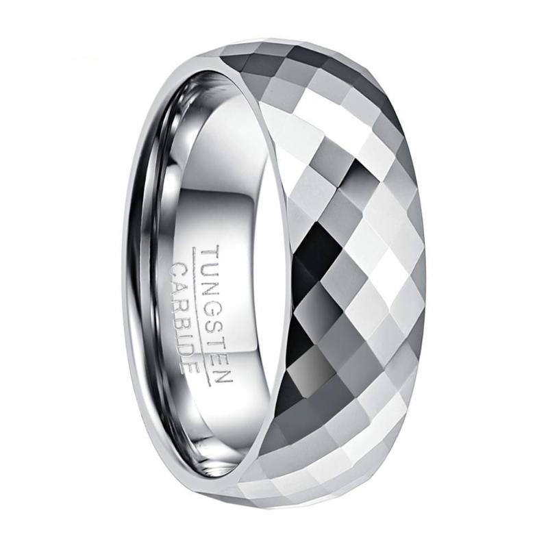 

Men's 8mm Tungsten Carbide Ring Wedding Band Multi-Faceted High Polished Domed Comfort Fit Size 7-12