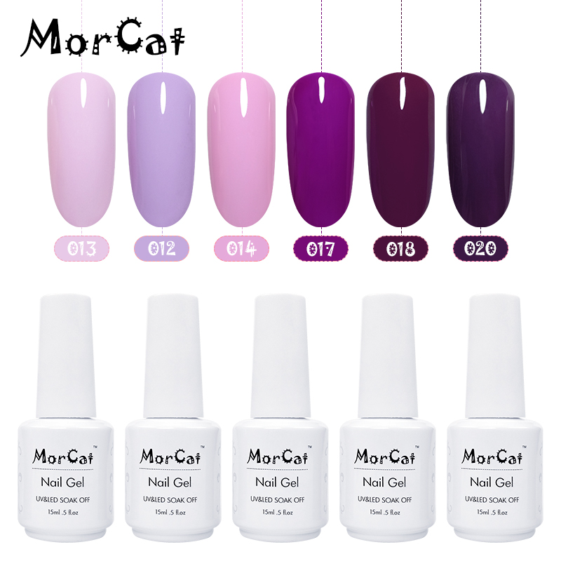 

MorCat Nail Gel Polish Purple Color Series Lacquer UV Gel Varnish Nail Art Design Vernis Semi Permanent Purple Polish, 016