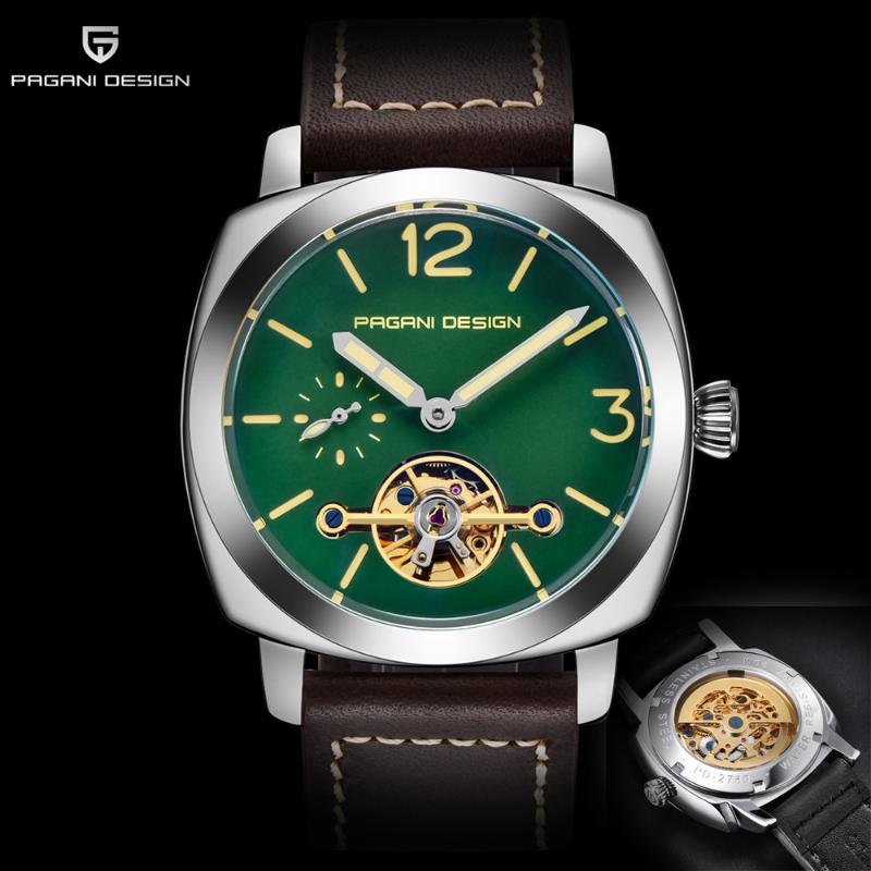 

Classic Tourbillon Watch Men Automatic Mechanical Mens Sports Watches 3Bar Waterproof Luminous Male Clock Pagani Design Relogio, Brown