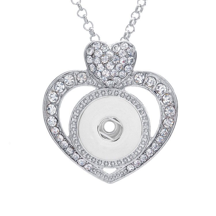 

Trendy Rhinestone Hearts pendant snap necklace 60cm keychain fit 18MM snap buttons Fashion jewelry DIY accessories XL0018