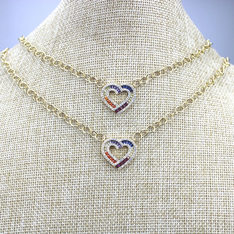 

Pendant Necklaces 16inch 5pcs/lot Fashion Cz Necklace,heart Shape Cubic Zircon,rosary Chain Necklace Jewelry ,micro Pave Wholesale