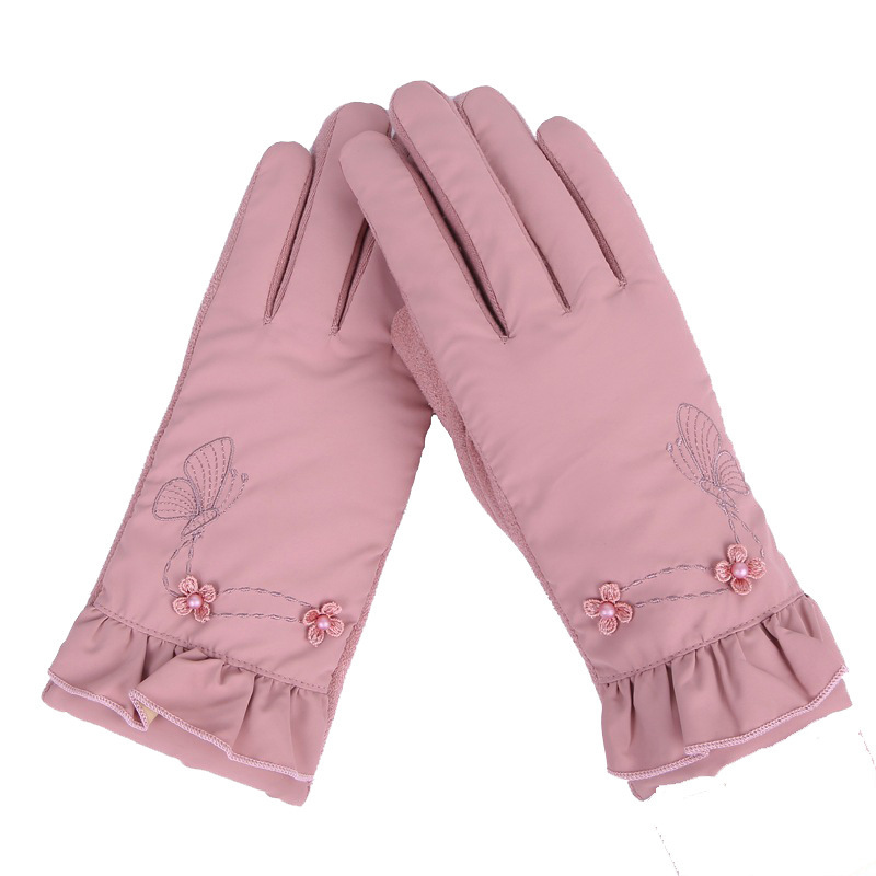 

High Quality Lace Flower Wool Women's Gloves Touch Screen Winter Mittens Outdoor Sports Cycling Driving Warm Gloves