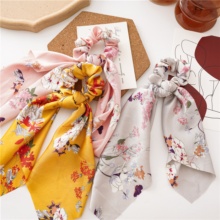 

Women Floral Print Ribbon Hair Rope Big Bow Chiffon Streamers Hair Scrunchies Horsetail Ties Accessories Headwear
