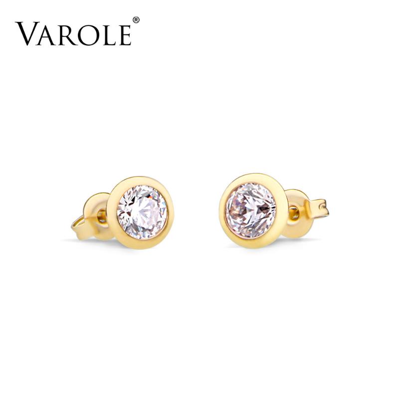 

VAROLE Fashion Elegant Shiny Stainless Steel Stud Earrings For Women Party Wearing Big Cut Multi Colors Zircon Crystal Earrings