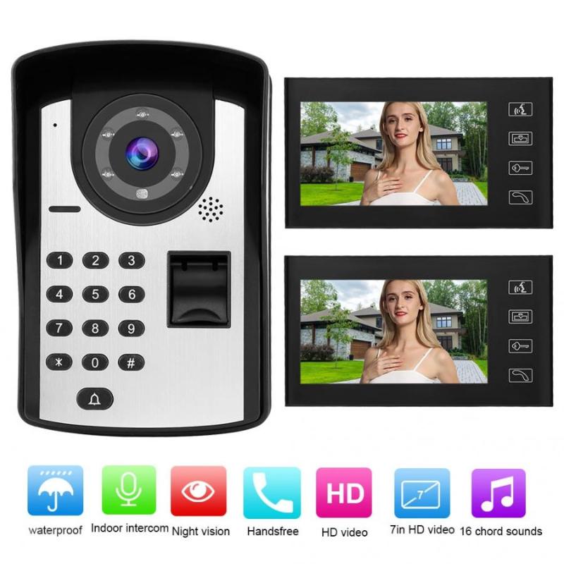 

7" LCD Wired Fingerprint Password Video Door Phone Intercom Doorbell Kit with NO Lock