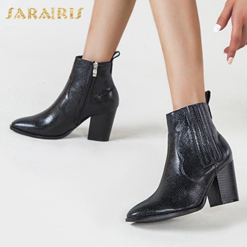 

Sarairis Fashion New 2020 Big Size 43 Zip Up Ankle Boots Women Shoes Thick High Heels British Style Fashion Shoes Ladies Boots, Black