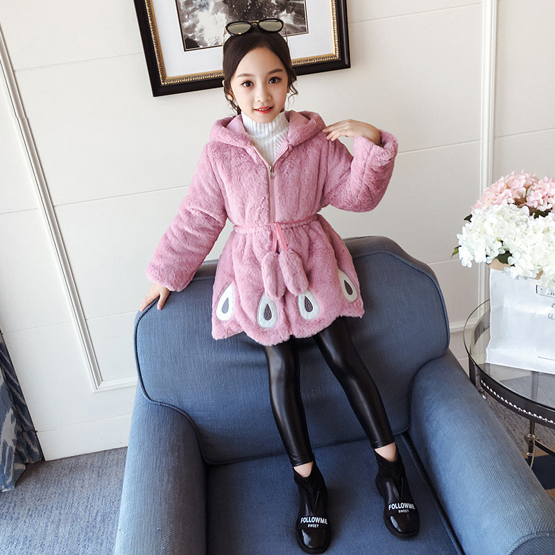 

Girls Winter New Baby Girls Sweater Casual kids Thick Mid-long Peacock Sweater Baby Hooded Jacket Children's Outerwear, Pink