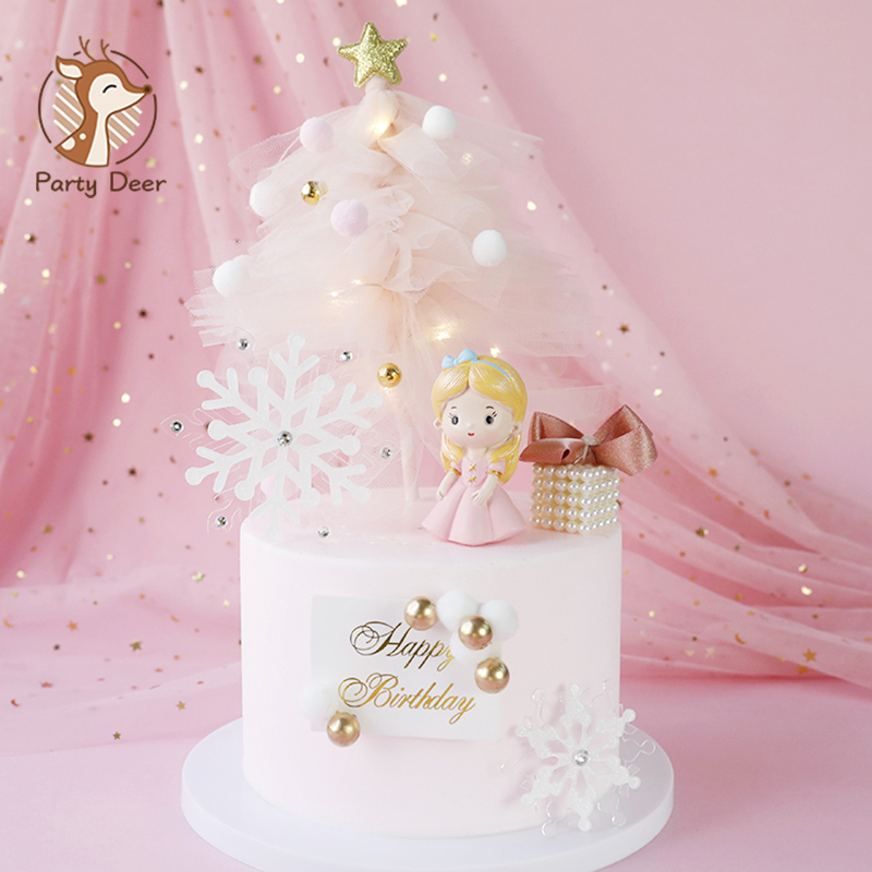 

Pink Christmas Yarn Tree Snow Suit Girl Princess Decorations Cake Toppers Children's Party Supplies for Baking Lovely Gifts