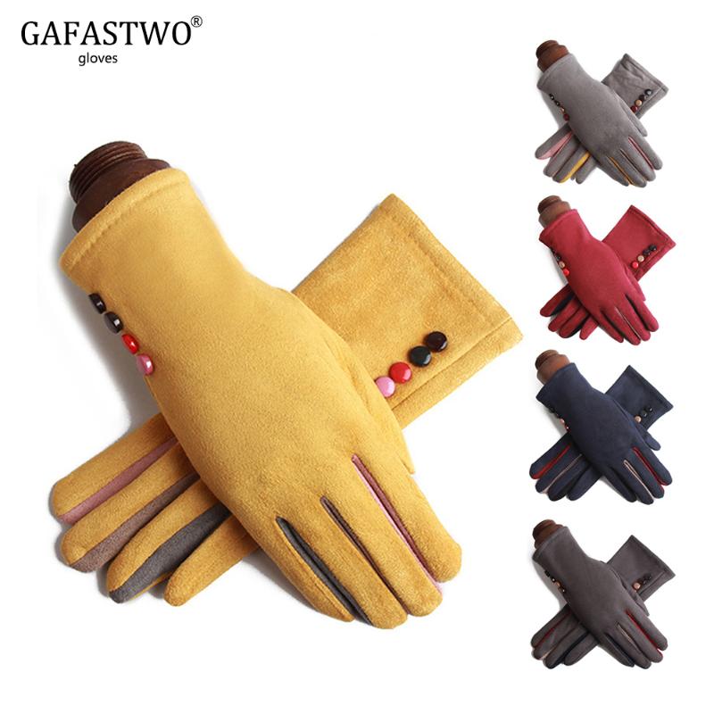 

2020 New Winter Women Suede Fashion Touchscreen Gloves Multifunctional Buttons Autumn Warm Cycling Soft Ladies Gloves
