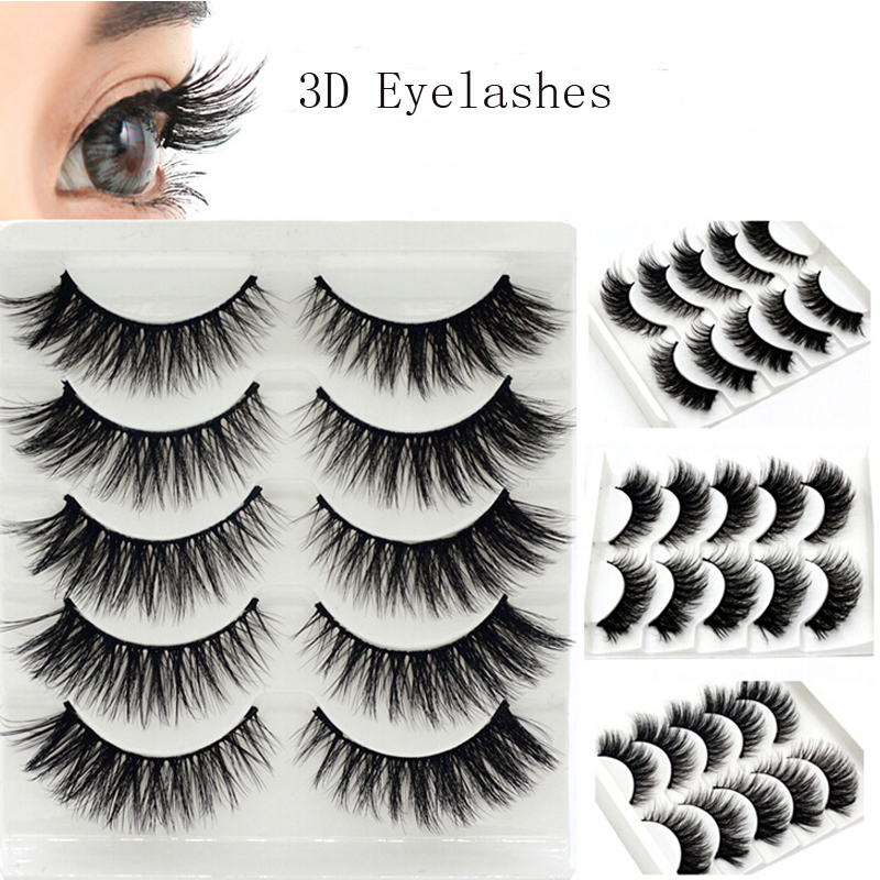 

HBZGTLAD 5 Pairs Faux 3D Eyelashes Thick Long Volume Eyelash Hand Made Fiber False Eye Lashes Makeup Natural Crisscross Eyelashe