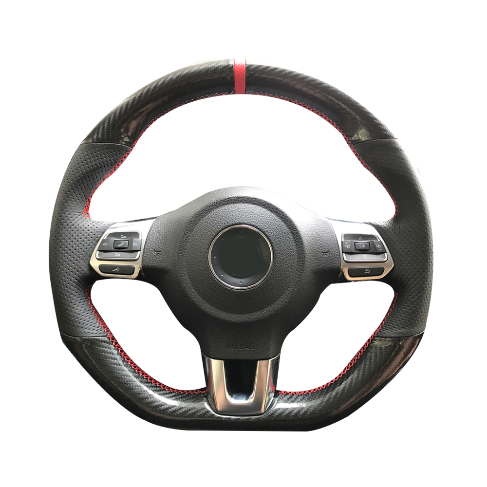5D Carbon Fiber&Hole Leather Steering Wheel Hand Sewing Wrap Cover Fit For Volkswagen Golf 6 GTI MK6 / Polo GTI / Scirocco R-image-584014248