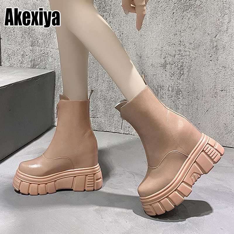

Women Ankle Boot Warm Winter Shoes For Woman Wedges Boots High Heels Ladies Boot Women Leather Snow Boots autumn Shoes p101, Beige