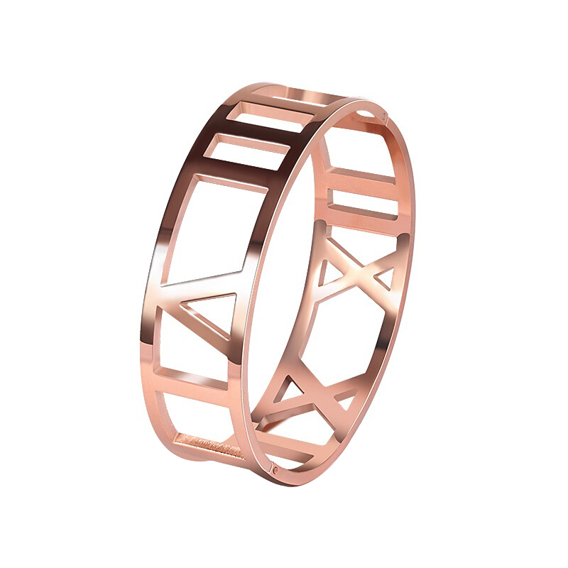 

Bangle 18MM Wide Version Of The Hollow Roman Digital Spring Bracelet Exaggerated Fashion Rose Gold Accessories Jewelry Wholesale