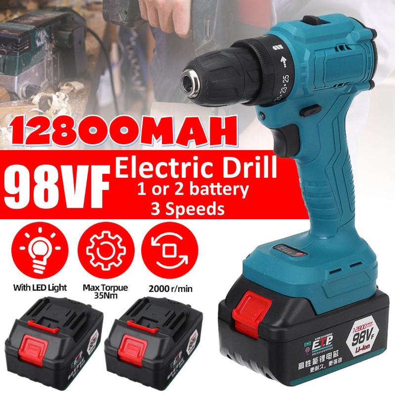 

Brushless 98VF 2000r/min 12mm Electric Drill LED Light Cordless Screwdriver Power Tool With 12800mAh Li-on Battery 35N.M Torque