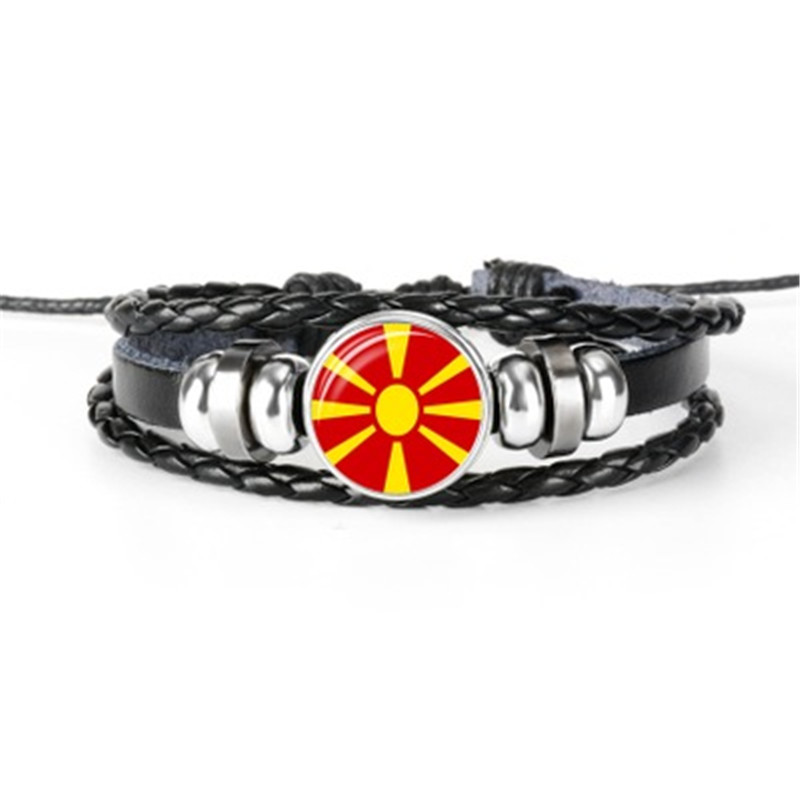 

Hot sale Macedonia, Malaysia, Mauritius, Mongolia, Montenegro, Moroccan flag bracelet, hand-woven multilayer leather bracelet