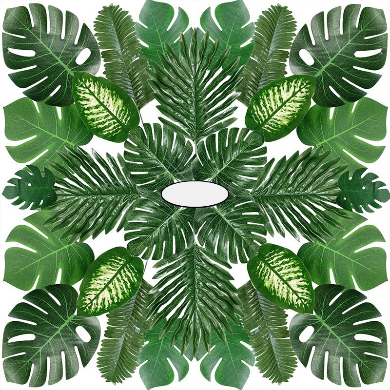 

68 Pieces 8 Kinds Tropical Party Decorations Jungle Monstera Leaves , Artificial Palm Leaves with Faux Stem, Green