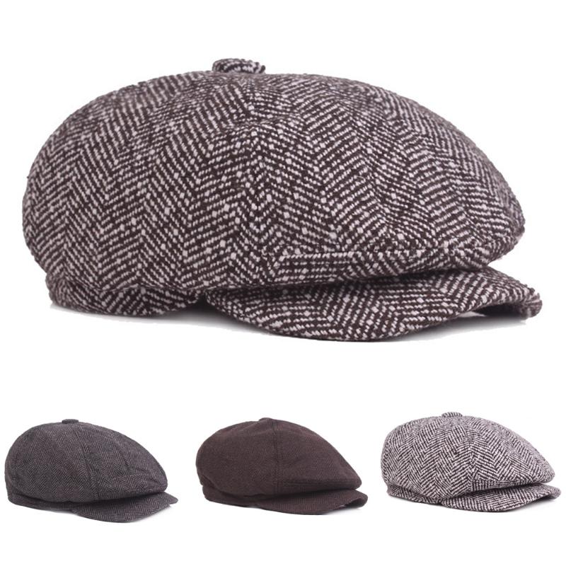 

Men Vintage Knitted Winter Cabbie Driving Golf Beret Hat Newsboy Soft Stripe Cap HATCS0550, Black