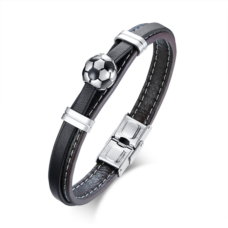 

Original Design Stainless Steel Football Leather Microfiber Leather Bracelets Bangles for Men Round Charm Punk Bangles Jewelry