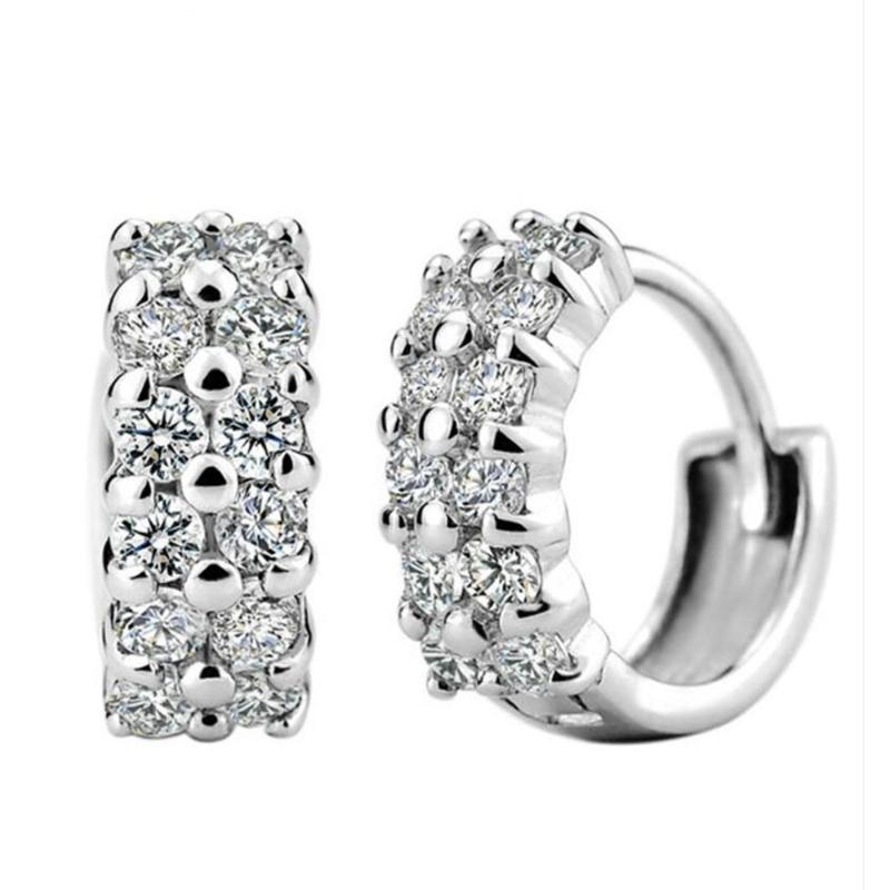 

Double Row Cubic Zircon Hoop Earrings Dazzling Jewelry For Women Fashion Silver Color Jewelry S-E11
