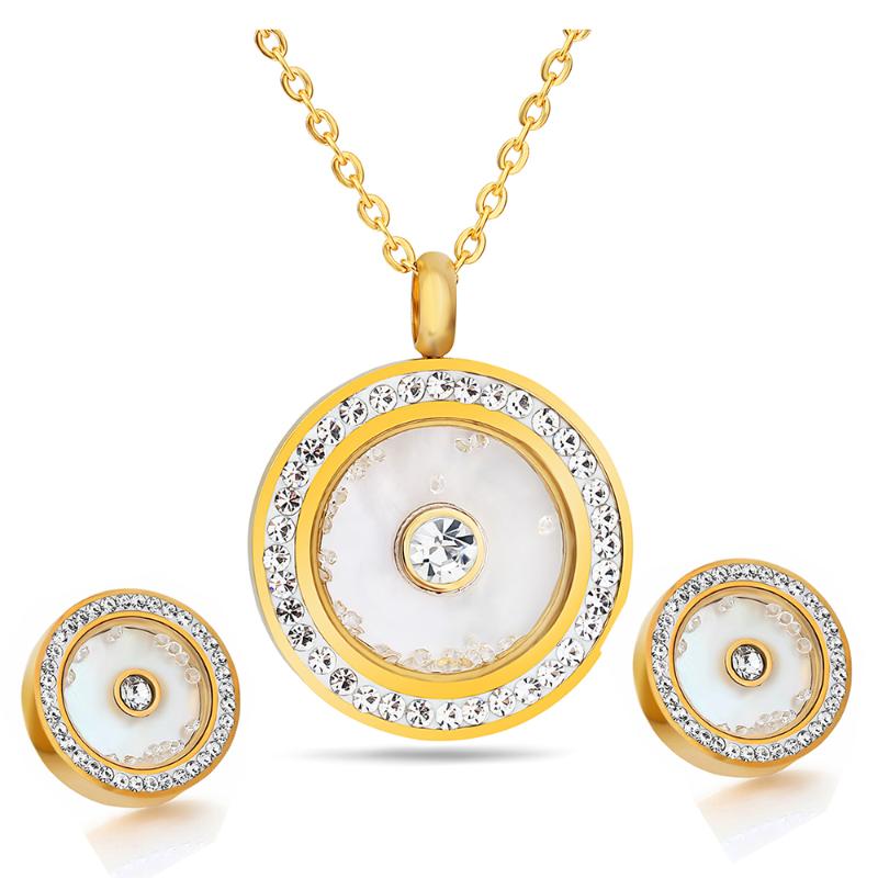 

316L Stainless Steel Crystal Jewelry Gold Color Wedding Jewelry Sets with necklaces stud earrings for women, As pic