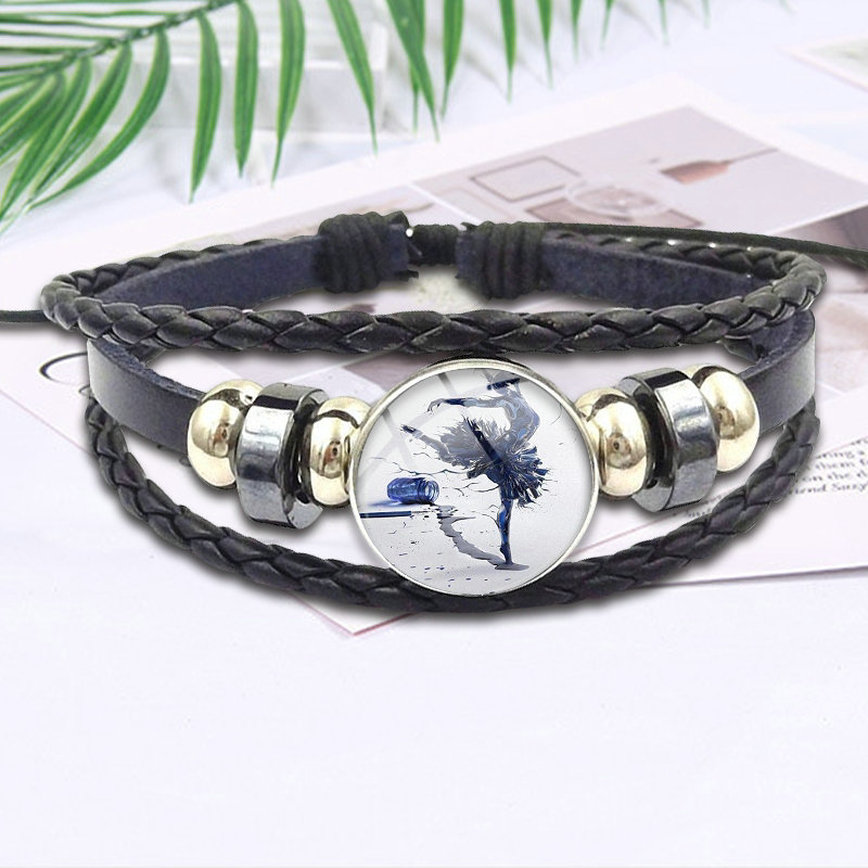 

Ballerina Girl Shoes Fashion Glass High Quality Girls Black Leather Bracelet Bangles Jewelry For Schoolgirl Maxi