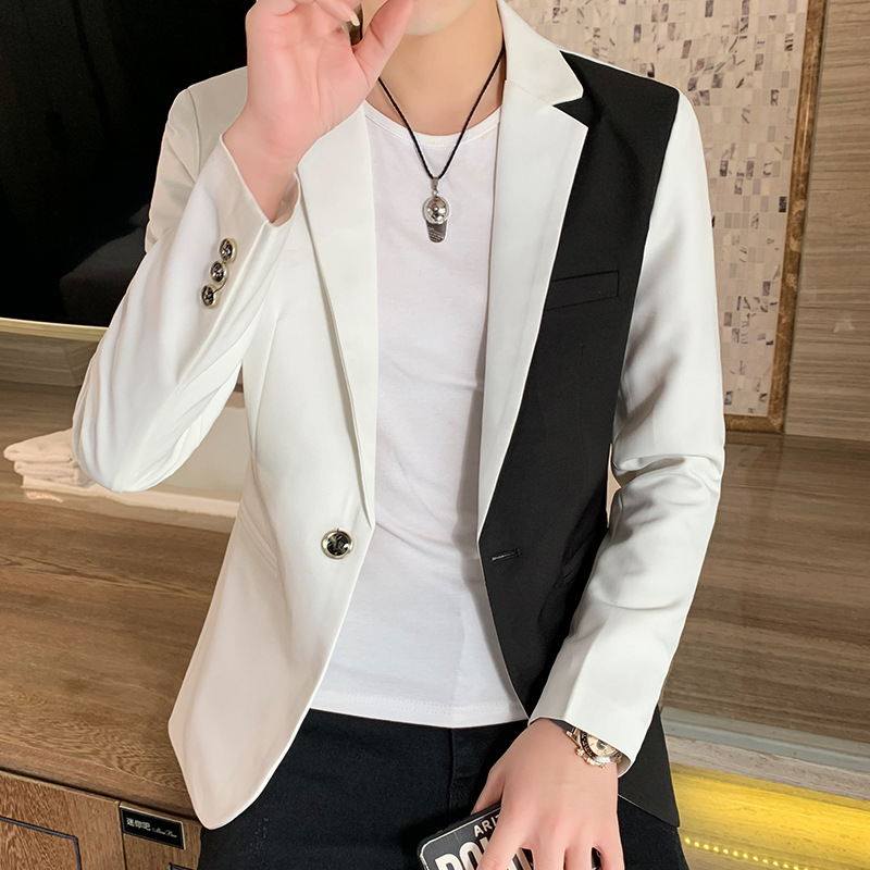 

Men Casual Blazers Fashion Spring Autumn Slim Colors Blocking Jacket Banquet Stage Costume Singer Host Dancer Daily Life Party, Black