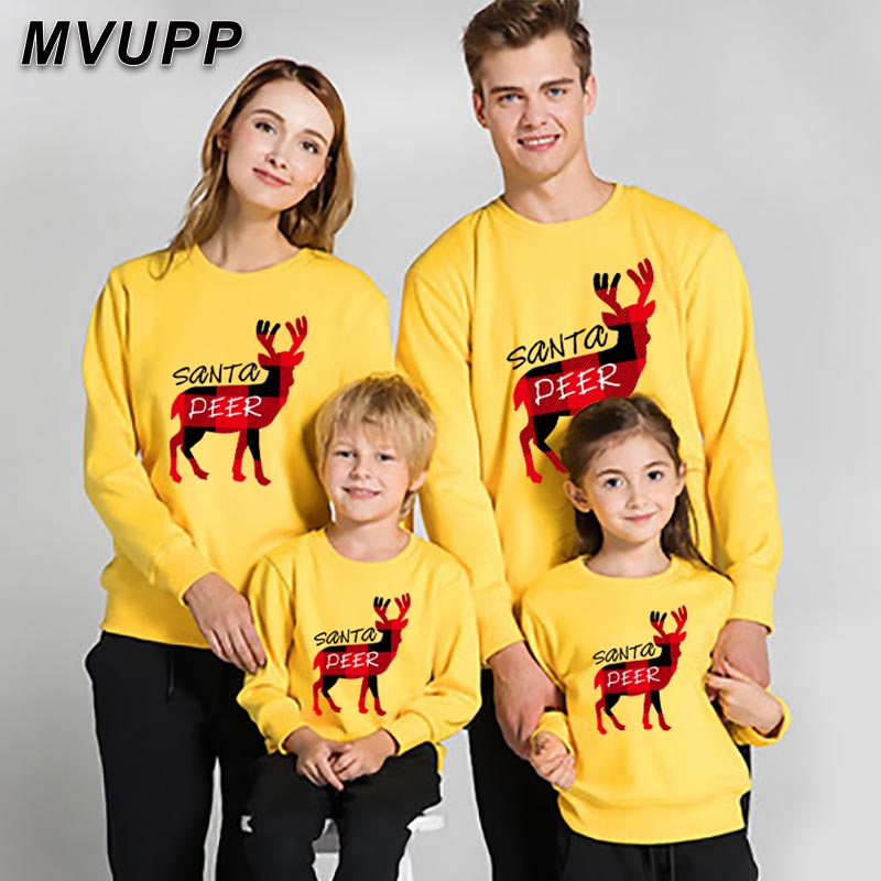 

santa deer plaid family matching sweatshirt christmas happy dad mom baby girl boy winter clothes outfits mommy kids set o neck, Color3