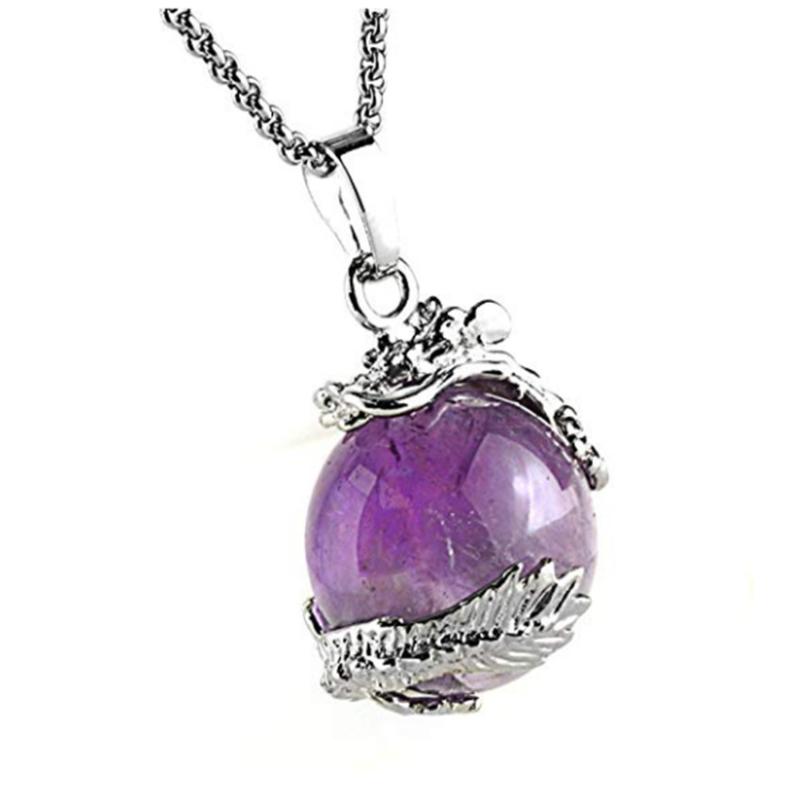 

Silver Plated Chinese Dragon Wrap Amethysts Stone Bead Pendant Link Chain Necklace Green Aventurine Jewelry