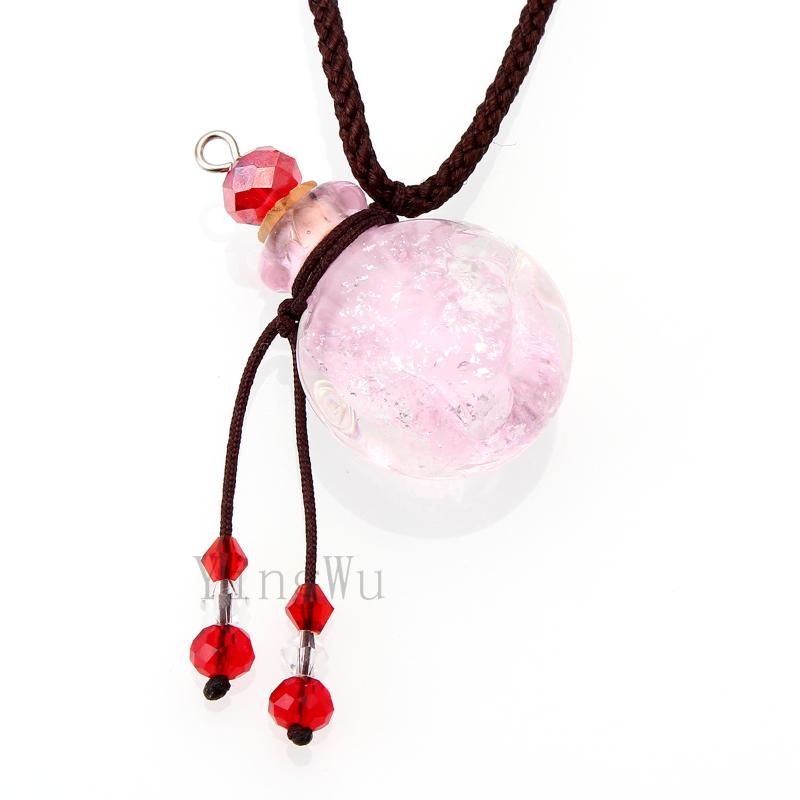 

YingWu Round Cherry oil ashes urn bottle cork White Glass pendant vial Necklace