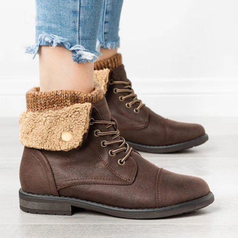 

LCSP 2020 Winter Women Classic Casual Student Ankle Boots Female Daily Basic Turned over edge Wool Socks Flats Boots Shoes, Pair